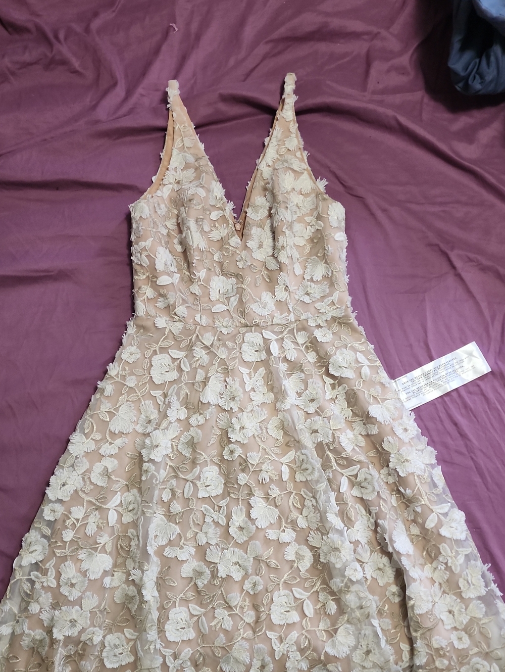 Floral Lace A-Line V-Neck Dress in Blush